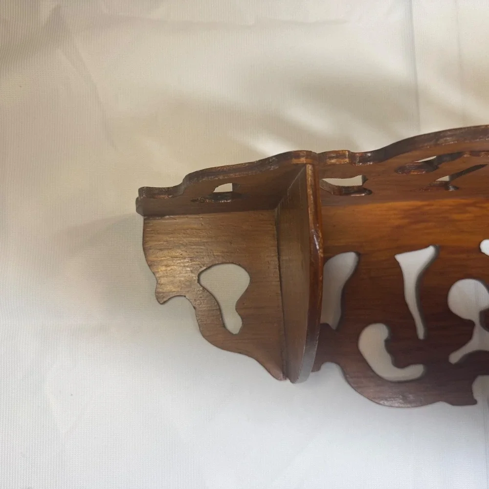 Vintage Victorian Wood Wall Corner Shelf Large Carved Fretwork Scrolling Design‎